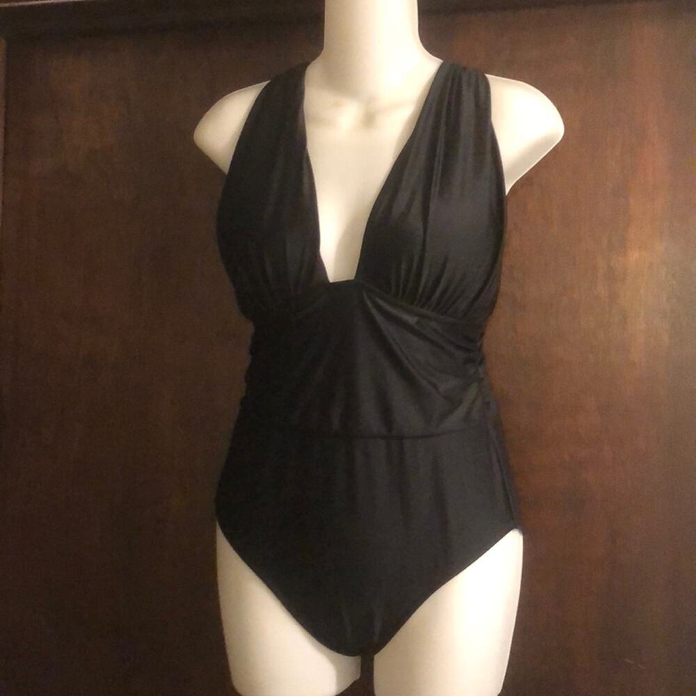 C Apparel Brand Women's Black One Piece Low Cut Swimsuit